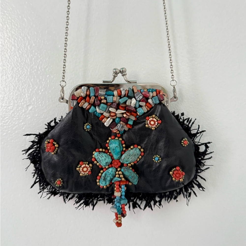 Embellished Black Leather Clutch